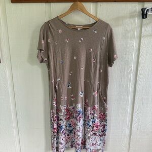 J. Jill 100% Cotton Floral Print Brown Dress